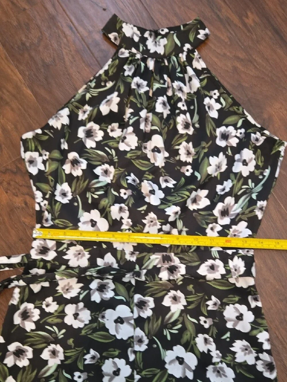 ​Black & White Floral Halter Neck Wide Leg Jumpsuit Dress Casual Chic_097